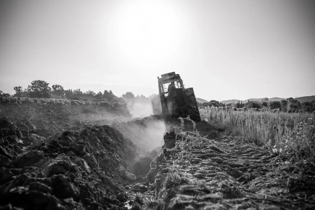 Photo d'un tracteur dans les vignes en Provence